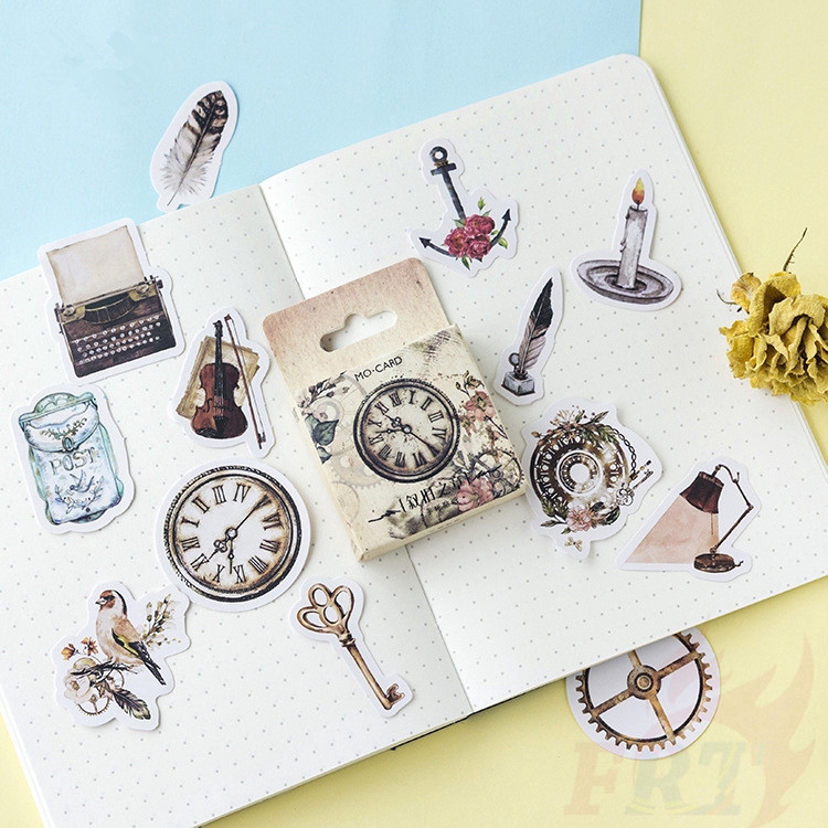 &gt; Ready Stock &lt; ❉ Retro Giấy và decal dán tường ❉45Pcs/Box DIY Decals Stickers Sealing Stickers