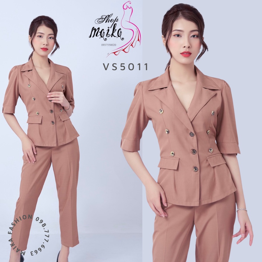 Bộ Vest Nữ Công Sở Tay Ngắn Cao cấp MAIKA form Chuẩn mặc cực tôn dáng, Chất cotton lạnh và có túi hai bên - VS5010 | BigBuy360 - bigbuy360.vn