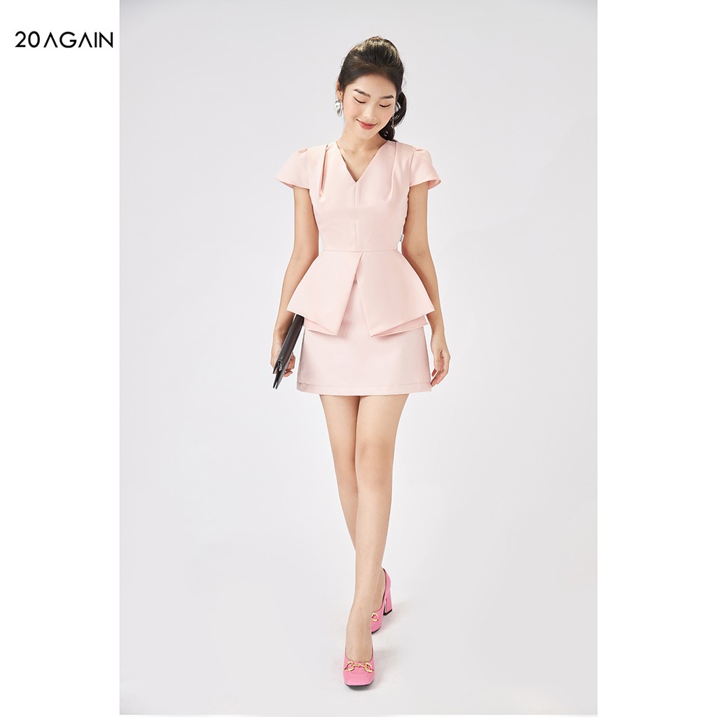 Áo sơ mi nữ peplum 20AGAIN, áo sơ mi công sở thiết kế cổ V thanh lịch, sang trọng ASA1521