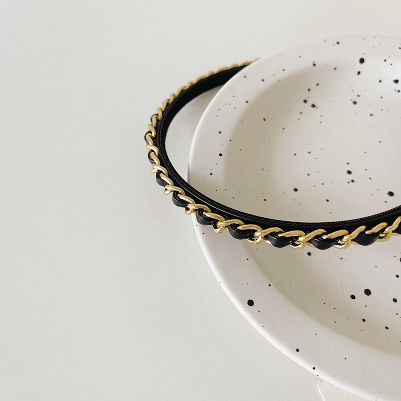 Băng Đô Dây Xích Bằng Da Kiểu Dáng Đơn Giản Hợp Thời Trang