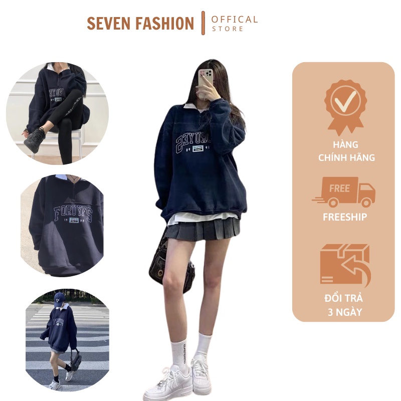 áo sweater nữ form rộng in chữ FORUYES kéo khóa cổ unisex mặc thu đông đẹp chuẩn ảnh G082
