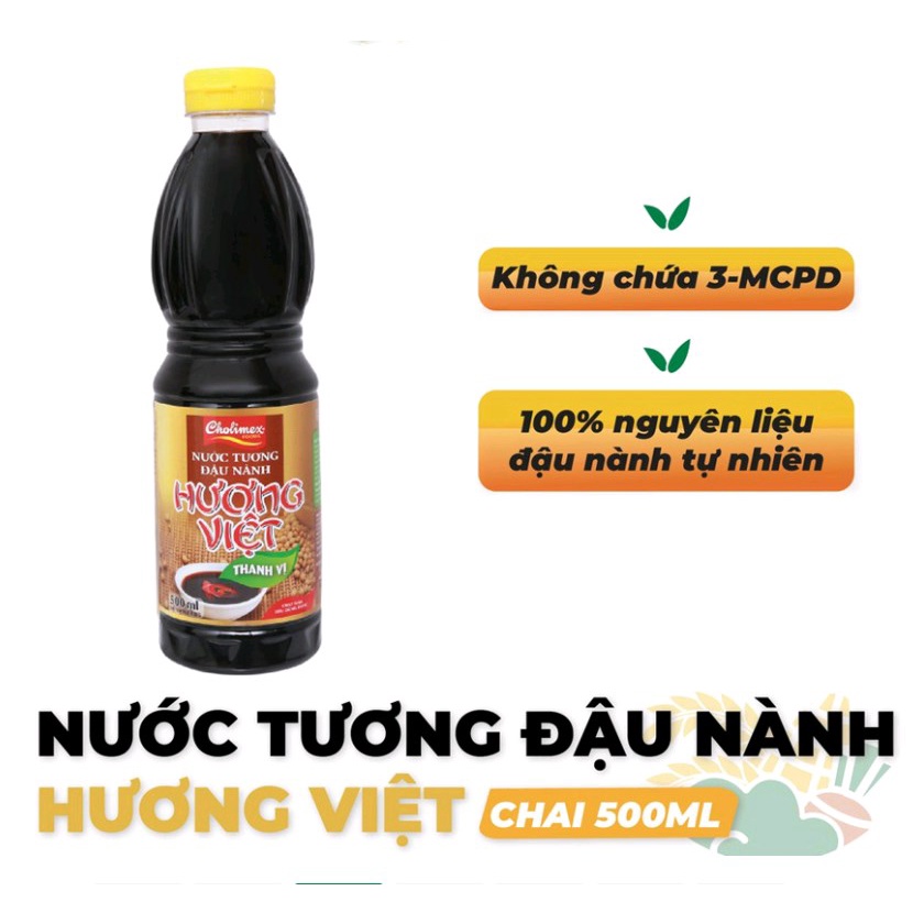 Nước tương đậu nành thanh vị Hương Việt chai 500ml