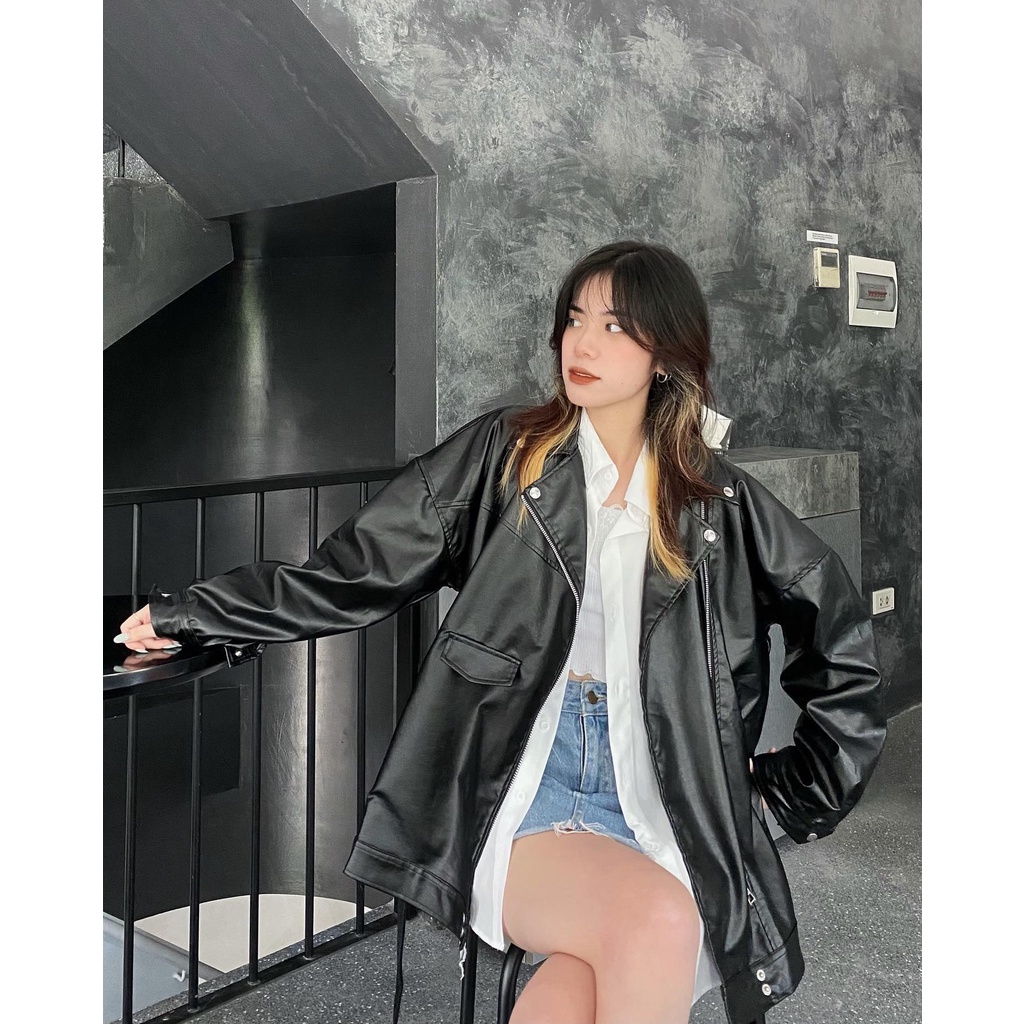 (Tặng kèm quần Biker Legging) ÁO KHOÁC DA BIKER CHUBBIE dày dặn 2 lớp, chất da trơn mềm mịn - CHUBBIE LEATHER JACKET