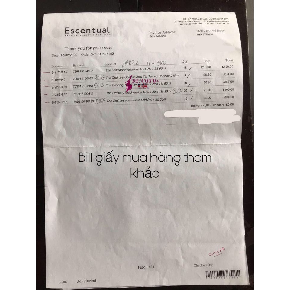 [Bill Canada] The Ordinary Hyaluronic Acid 2% + B5 , Serum The Ordinary cấp ẩm, phục hồi da
