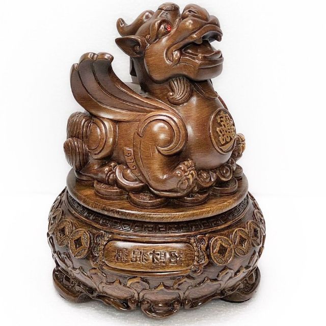 Tỳ Hưu. Xoay. Gỗ. Cao 18cm