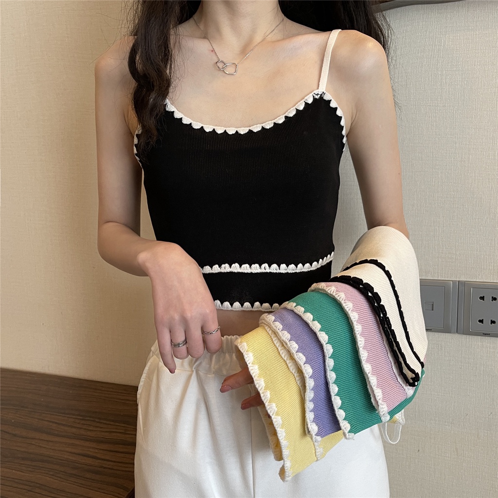 Áo Ống Ngắn Phối Ren Phong Cách Pháp Thời Trang Mùa Hè Cho Nữ