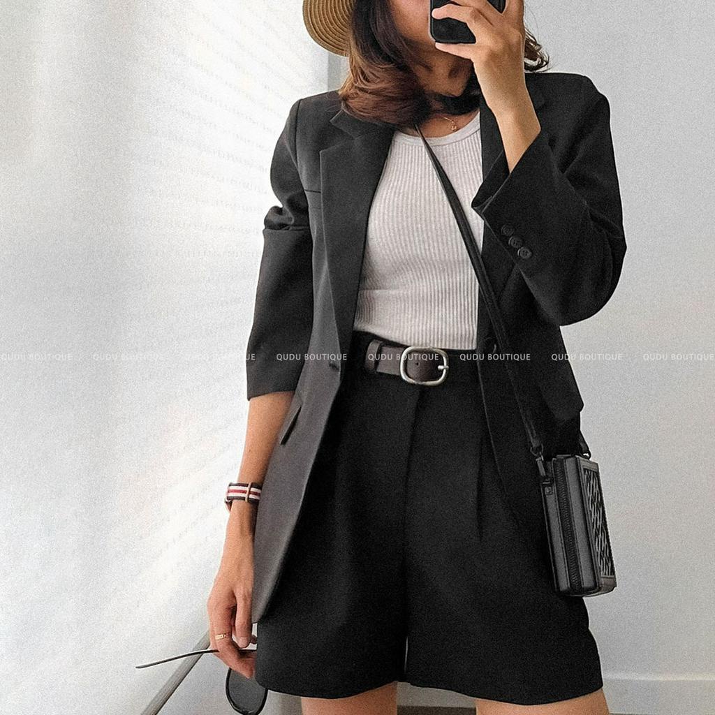 Quần Short Nữ Lưng Cao Ống Rộng Quần Đùi Nữ Cạp Cao Dáng Chữ A Vải Tuyết Mưa Công Sở Đi Phố QuDu
