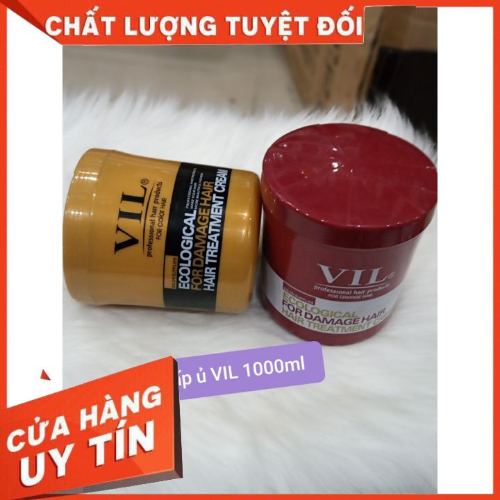 HẤP DẦU KEM Ủ COLLAGEN VÀNG ĐỎ VIL-1000ML  phục hồi tóc nát , giữ màu siêu thơm suôn mềm óng mượt tóc cao cấp