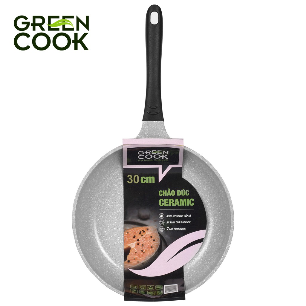 Chảo đúc chống dính men đá ceramic đáy từ 30 cm Green Cook GCP03-30IHP màu hồng công nghệ 7 lớp chống dính Hàn Quốc