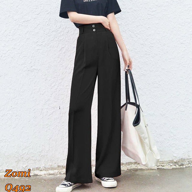 Quần ống rộng nữ lưng cao 2 nút có túi ZOMI Q492