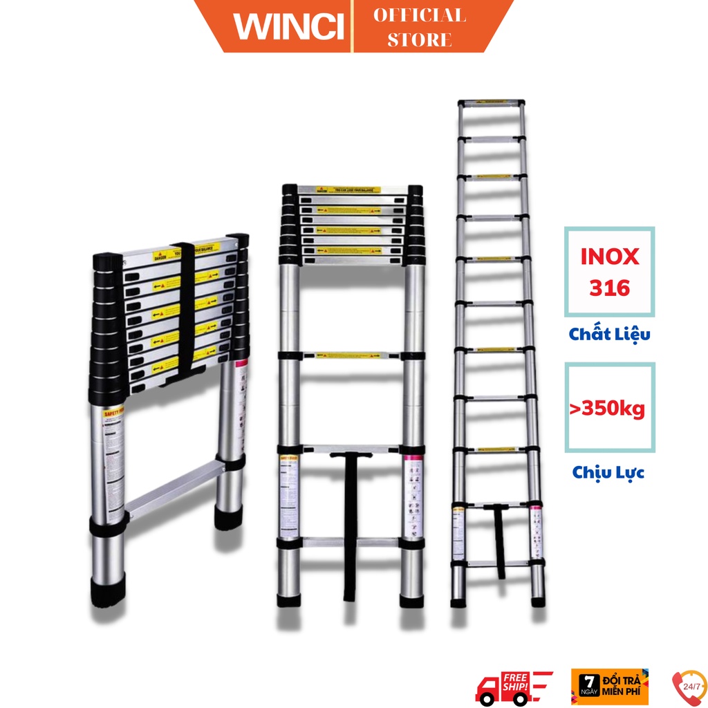 [Mã BMBAU300 giảm 10% đơn 499K] Thang rút đơn Inox 316 chính hãng Winci, WIN-TRX, tải trọng tối đa 500 kg.