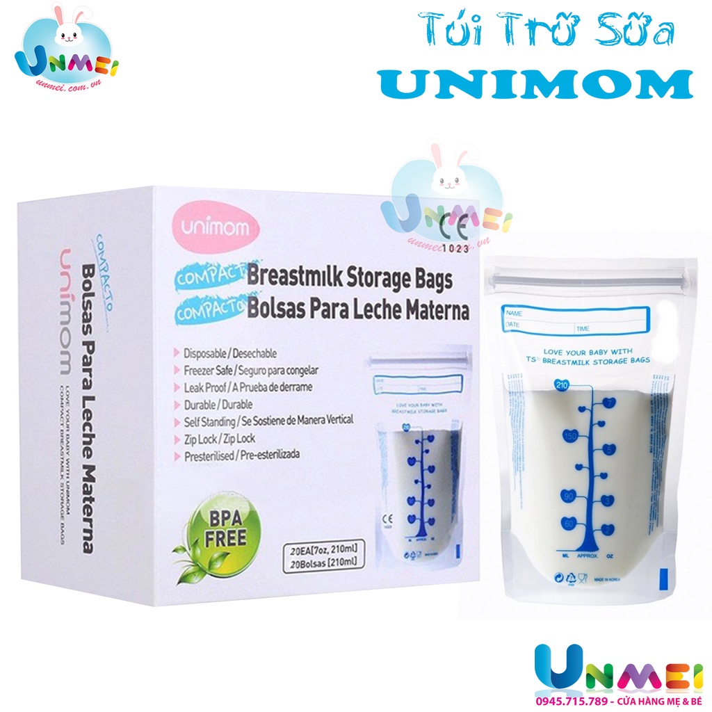 Túi Trữ Sữa Unimom Compact Hàn Quốc 210ml - hộp 30 túi / 60 túi / 20 túi / 10 túi