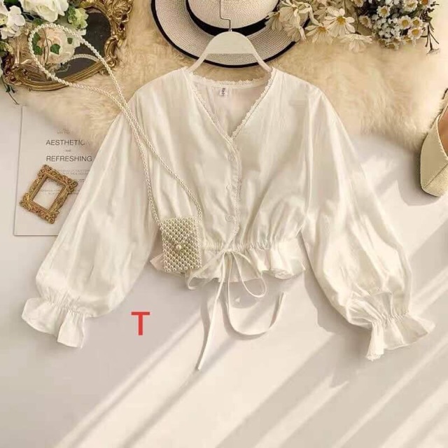 [Mã 153FASHIONSALE1 giảm 10K đơn 50K] Áo rúm tay ren cổ TT12