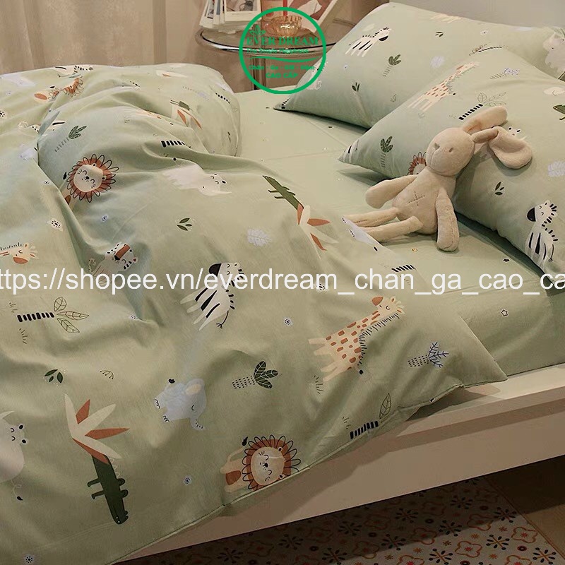 Chăn ga gối EverDream 169, Thú rừng xanh, 100% cotton living nhập khẩu 4 món đủ mọi kích thước