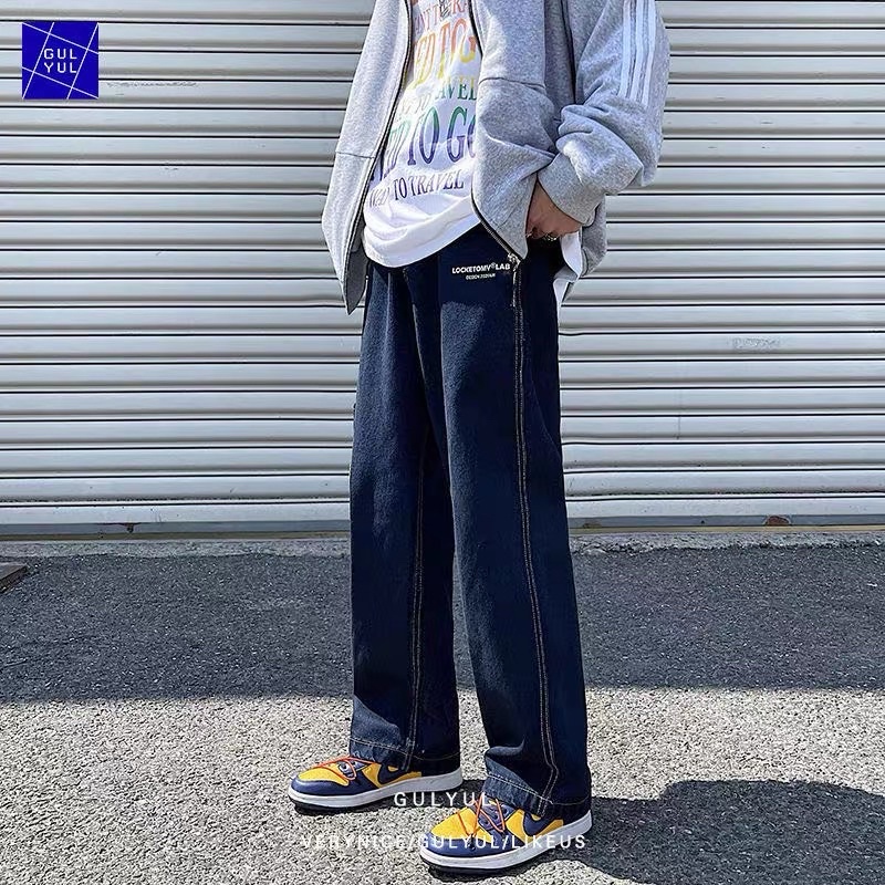 Quần jeans dáng xuông ống rộng, quần bò nam form rộng có túi sườn phá cách unisex