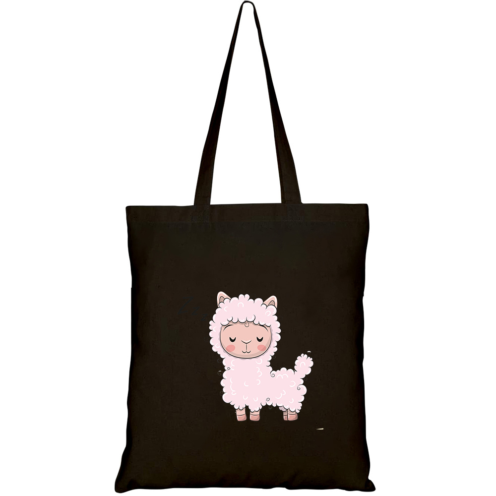 Túi vải tote canvas HTFashion in hình cute cartoon pink sleeping alpaca HT468