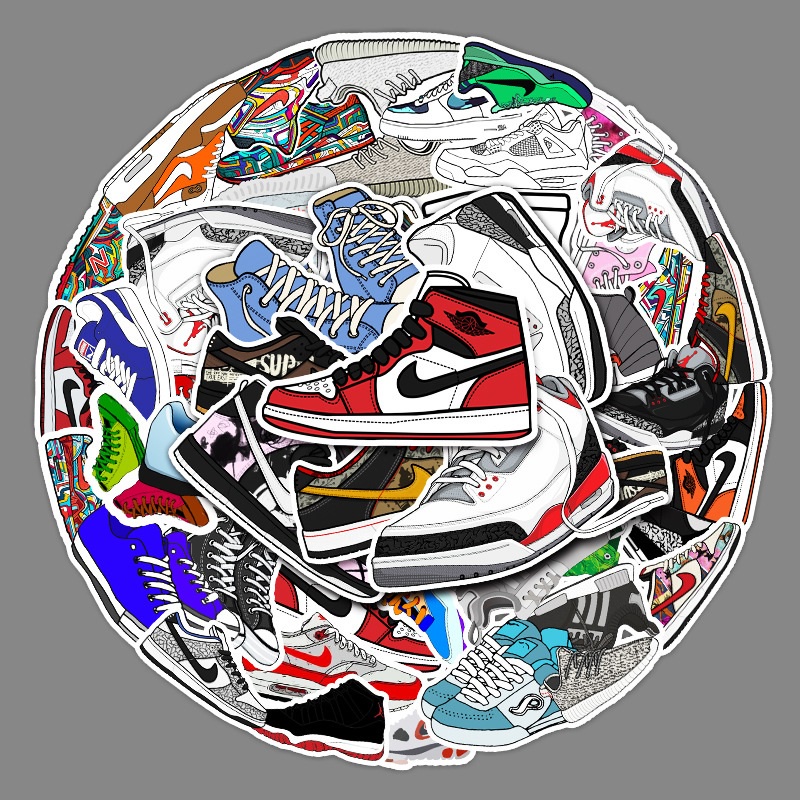 Combo 30 Sticker Chống Nước Decal Dán Điện Thoại Laptop Mũ Bảo Hiểm Vali Guitar Bình Nước Sổ Tay [GIÀY THỂ THAO]