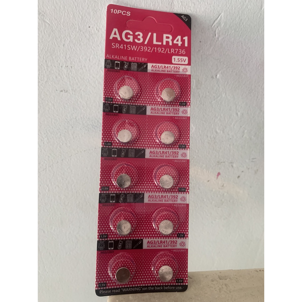 1 vỉ 10 viên pin cúc áo 1.55V AG3/ LR41 / SR41 / 392 / 192 Button Cell cho dồng hồ điện tử, đồ chơi, máy trợ thính
