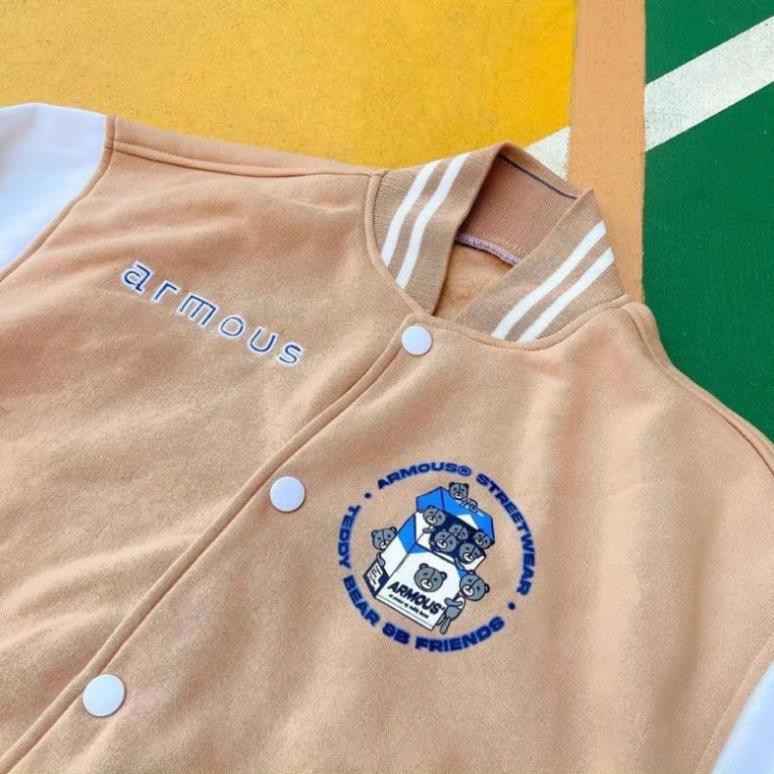 Áo Khoác Bomber Nỉ In Bear Box Form rộng Unisex Nam Nữ Couple duyên dáng của năm