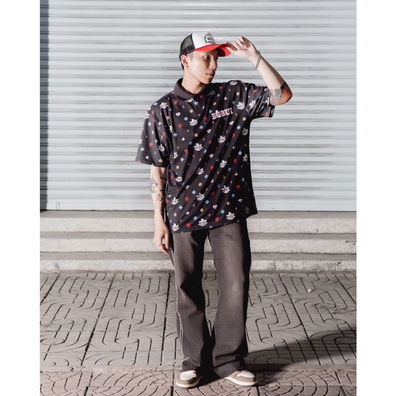 Áo POLO BEBIBO MONOGRAM màu đen, chính hãng