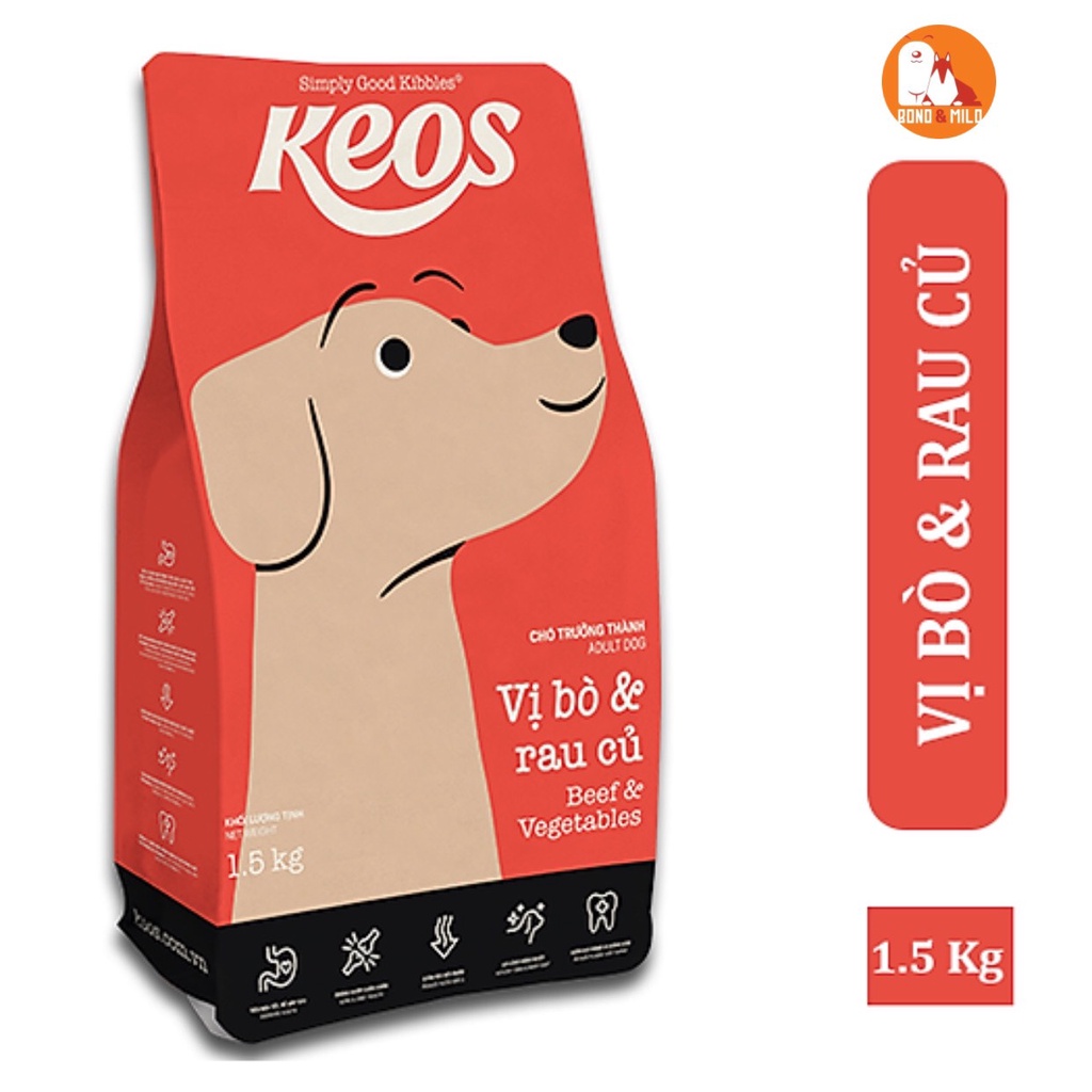THỨC ĂN CHO CHÓ HẠT KEOS VỊ BÒ VÀ GÀ BAO 1,5KG - BONDMILO SHOP