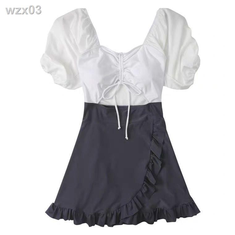 Áo tắm một mảnh kiểu Pháp nhẹ nhàng che bụng trông mỏng và phẳng Fairy Fan Simple Ruffled Les Swimsuit