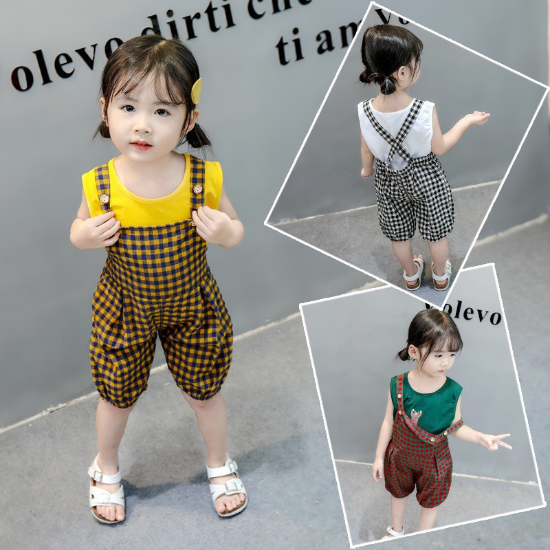 Set đồ bộ ngắn không tay in họa tiết dễ thương cho bé gái