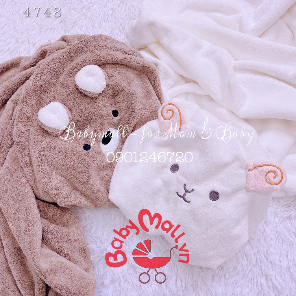 Khăn lông cừu Zooie 70*140cm 4748 hình gấu thỏ siêu cute cho bé