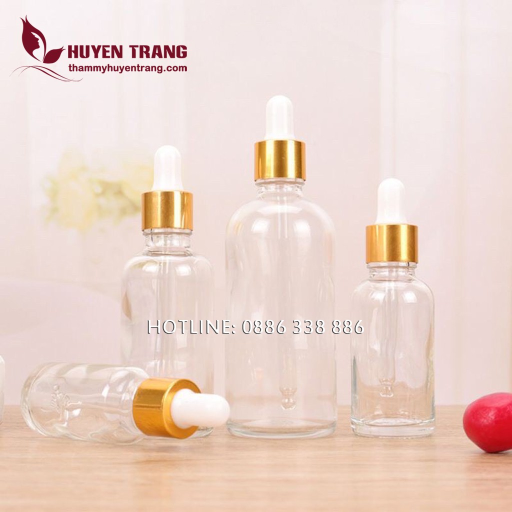 (Lọ Serum) Chai Tinh Dầu Thủy Tinh Bóp Giọt Khoen Vàng 5ml/10ml Hủ Chiết Mỹ Phẩm