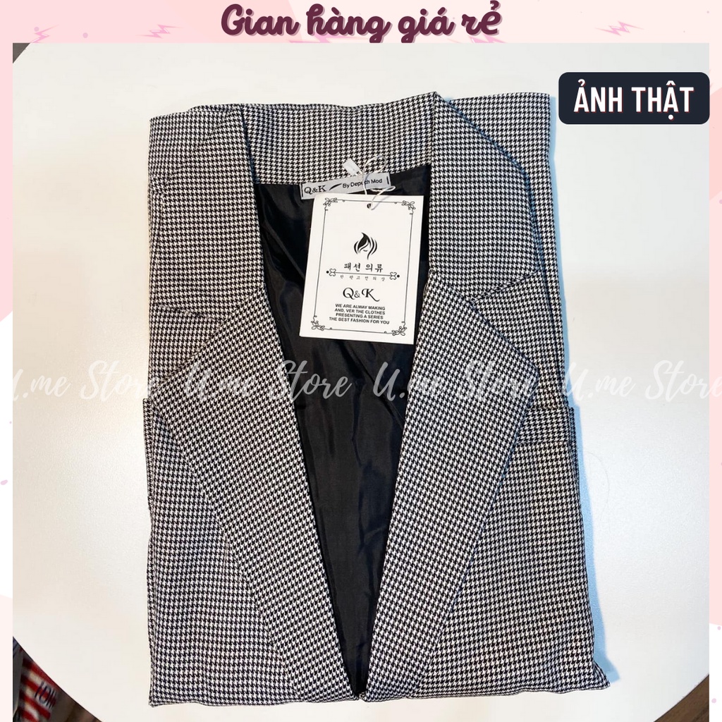 Áo khoác Blazer kẻ nhỏ Zic Zac 2 lớp thiết kế cúc tay sang chảnh Áo khoác Vest nữ Hàn Quốc