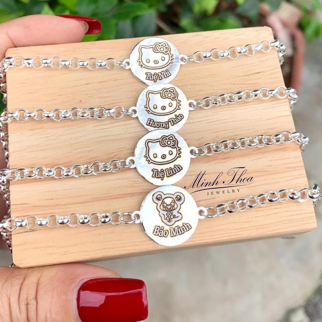 Lắc tay bạc cao cấp cho bé nam nữ,vòng tay Kitty khắc tên bé gái Minh Thoa JEWELRY