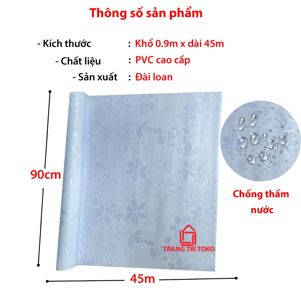 Bán từ 0.5m | Decal dán văn ngủ, văn phòng khổ 90cm , giấy dán kính phòng tắm chống nắng hoạ tiết lá trắng