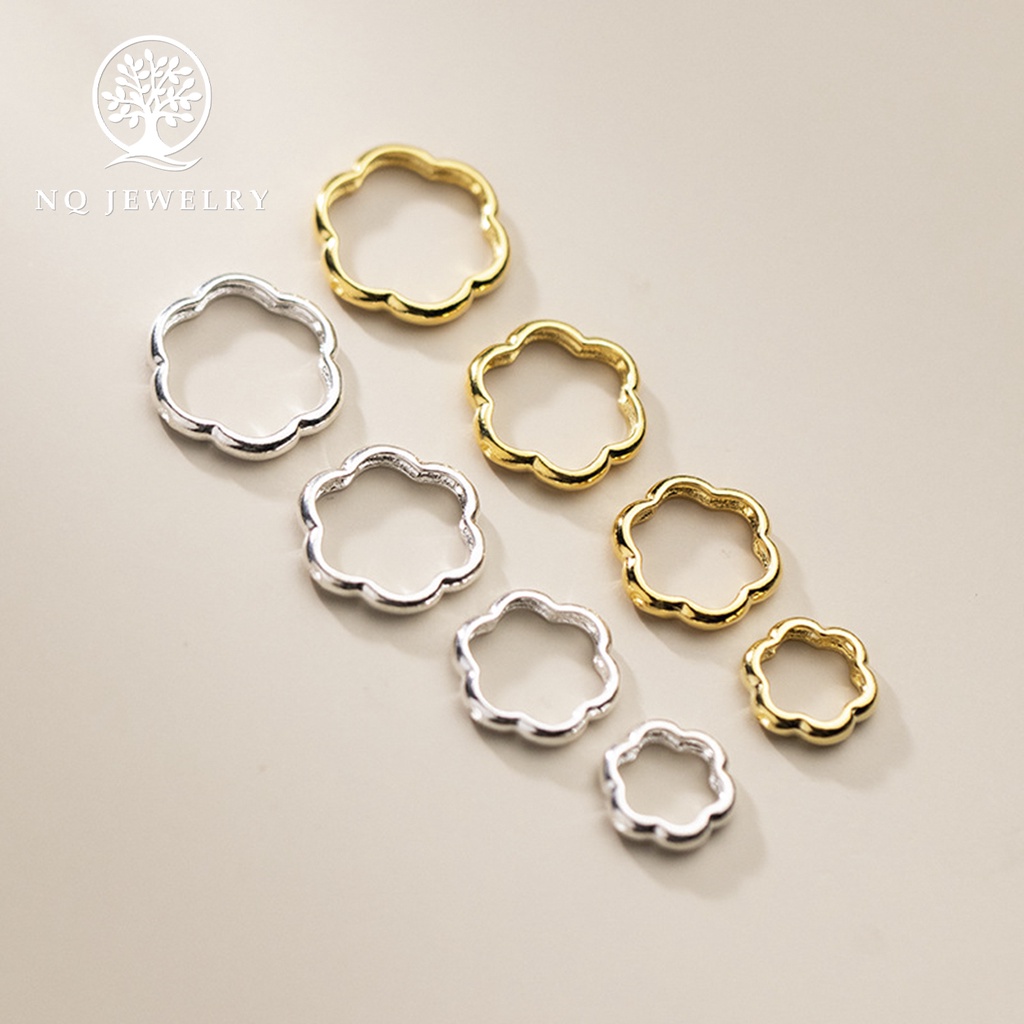 Charm bạc mạ vàng  hình hoa 6 cánh lồng hạt xỏ ngang - NQ Jewelry