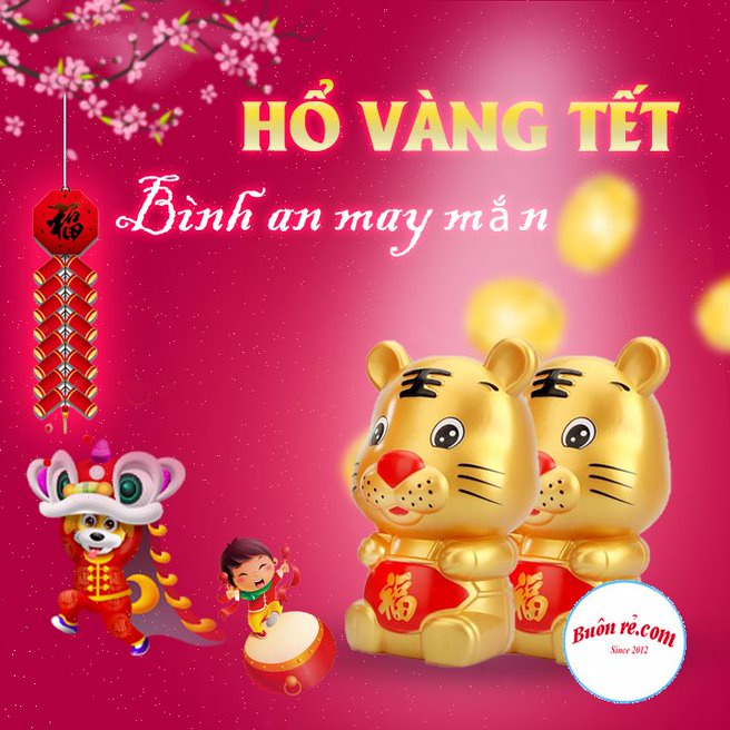 Hổ vàng đựng tiền tiết kiệm năm mới - Hổ vàng tài lộc có nắp đút tiền tiết kiệm may mắn 01495