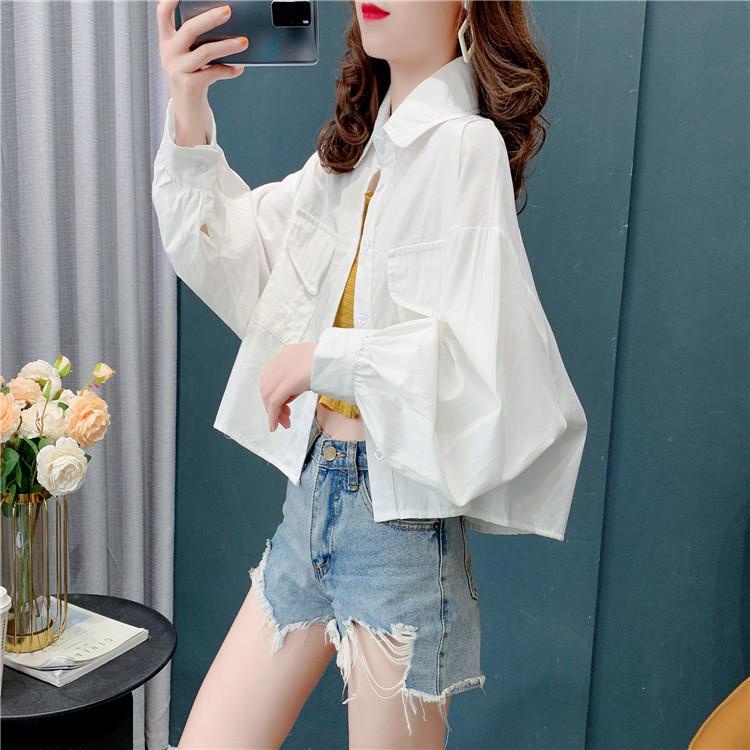 Áo sơ mi trắng tay dài dáng rộng thời trang mùa hè dành cho bạn nữ 2021