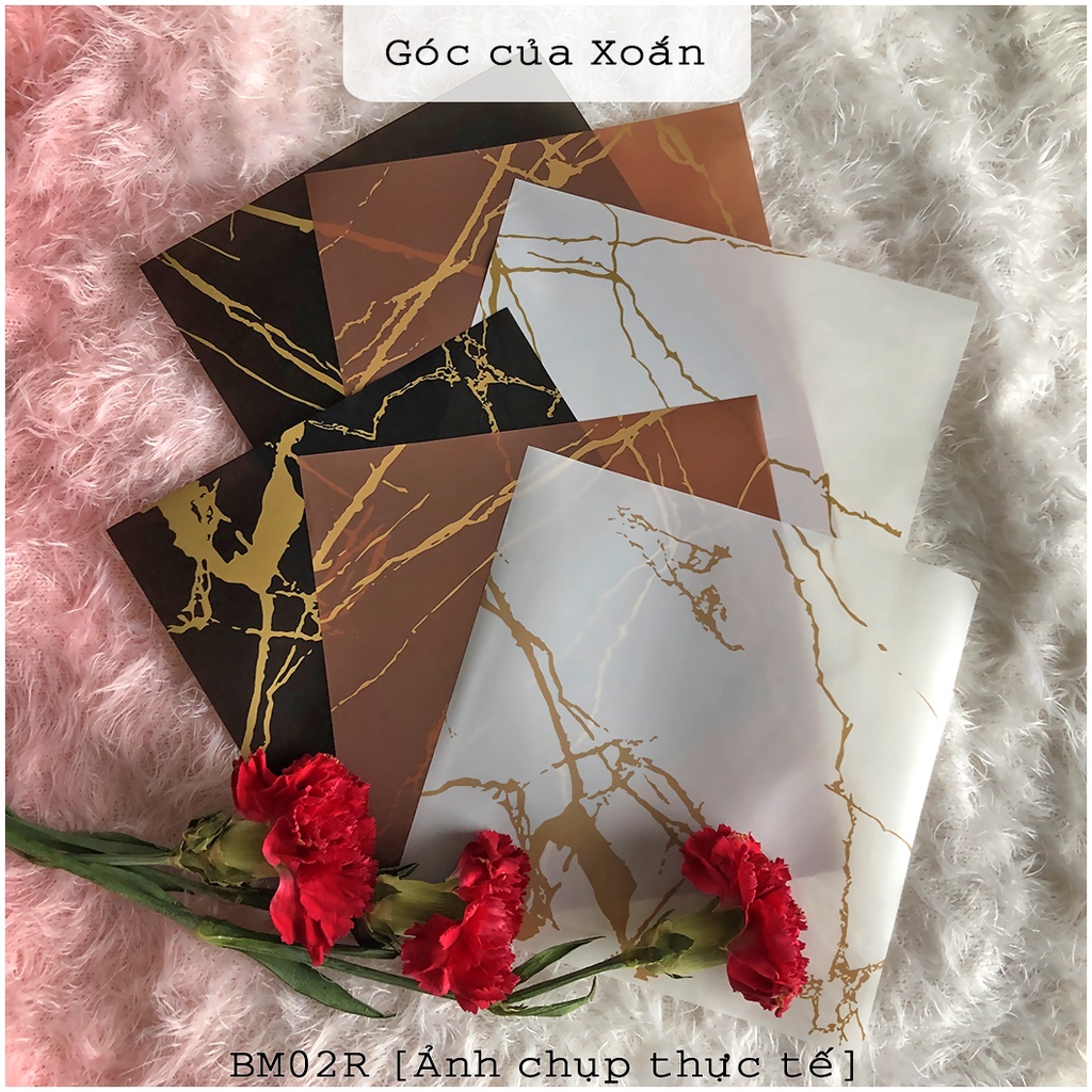 Set 24 tờ giấy OPP vân đá nhũ vàng, 2 mặt 2 màu làm nền trang trí | Góc của Xoắn