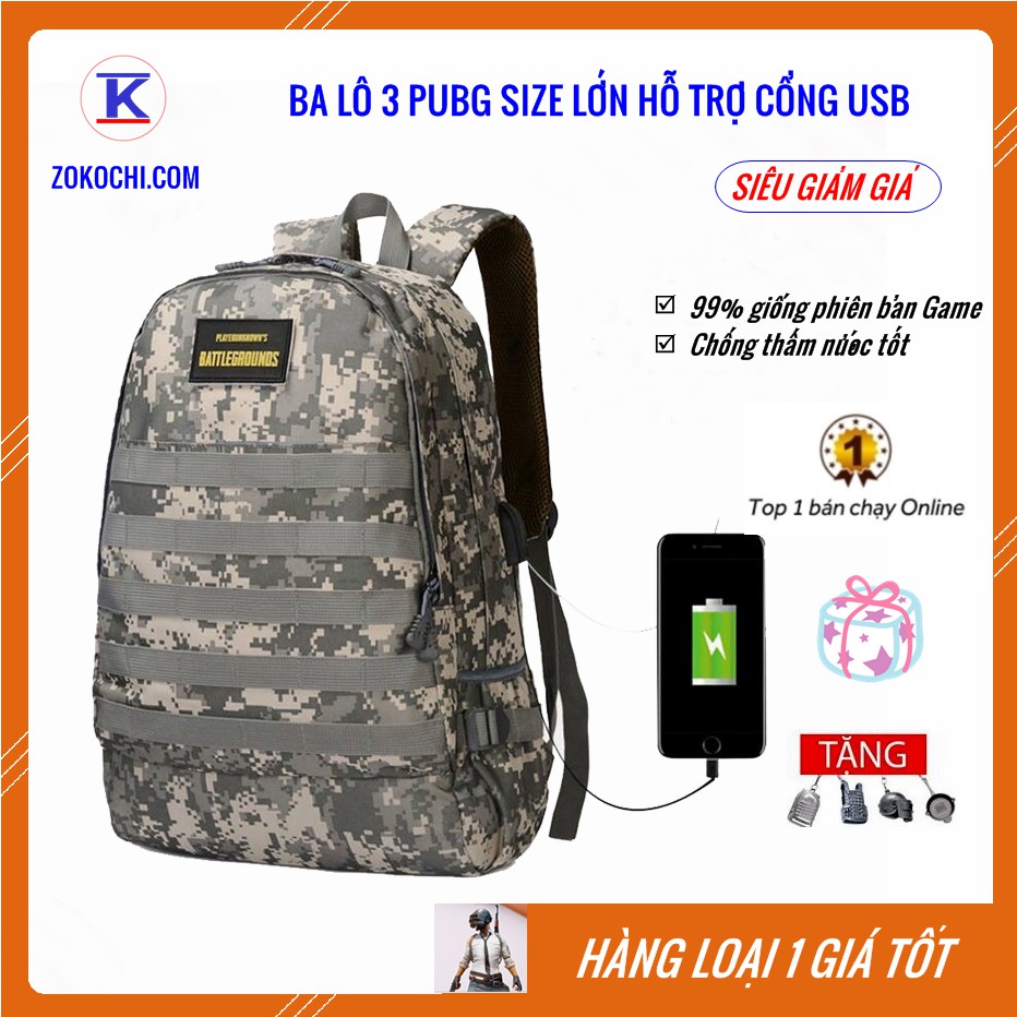 BALO PUBG 3  | BA LÔ 3 PUBG SIZE LỚN HÀNG ĐẸP TẶNG KÈM MÓC KHÓA HỖ TRỢ CỔNG SẠC USB - LADY SHOP HN