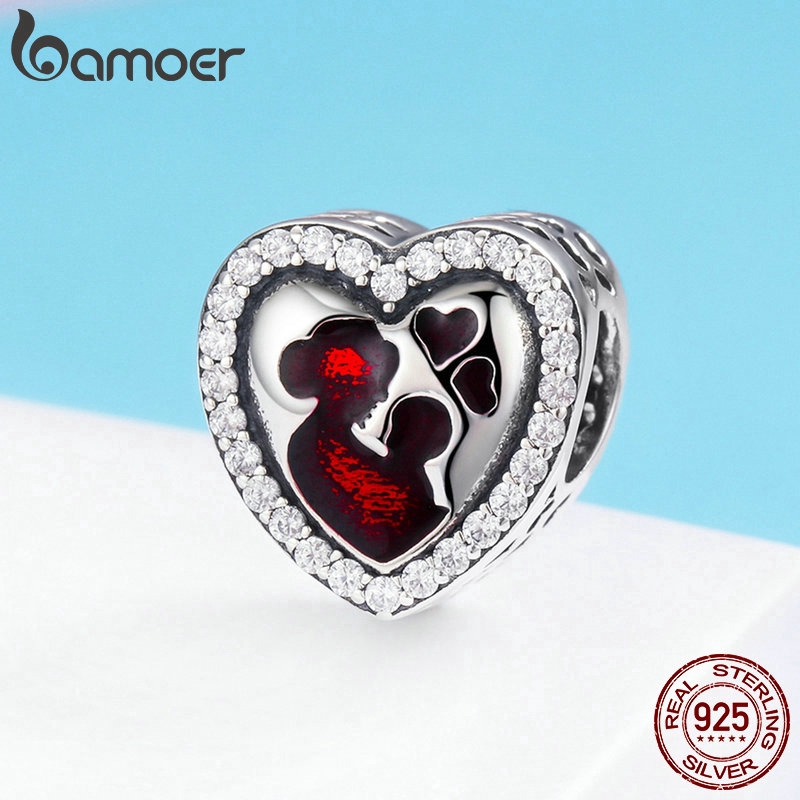 Hạt cườm Bamoer hình trái tim bằng bạc 925 làm vòng tay quà tặng cho mẹ SCC634