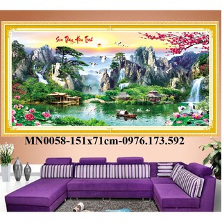 [THÊU KÍN] Tranh thêu chữ thập Sơn Thủy Hữu Tình I 151x70cm I MN0058