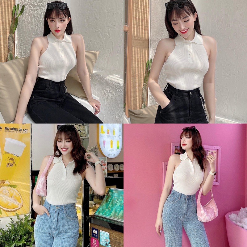 Áo len Croptop Cổ Bẻ Polo Miss Sumey Chuẩn Xịn Loại 1