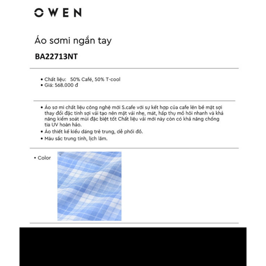 Áo Sơ Mi Nam Ngắn Tay Owen BA22713NT Somi Cộc Tay Công Sở Cao Cấp Xanh Nhạt Kẻ Caro To Chất Cafe Dáng Body Fit Tà Bằng | BigBuy360 - bigbuy360.vn