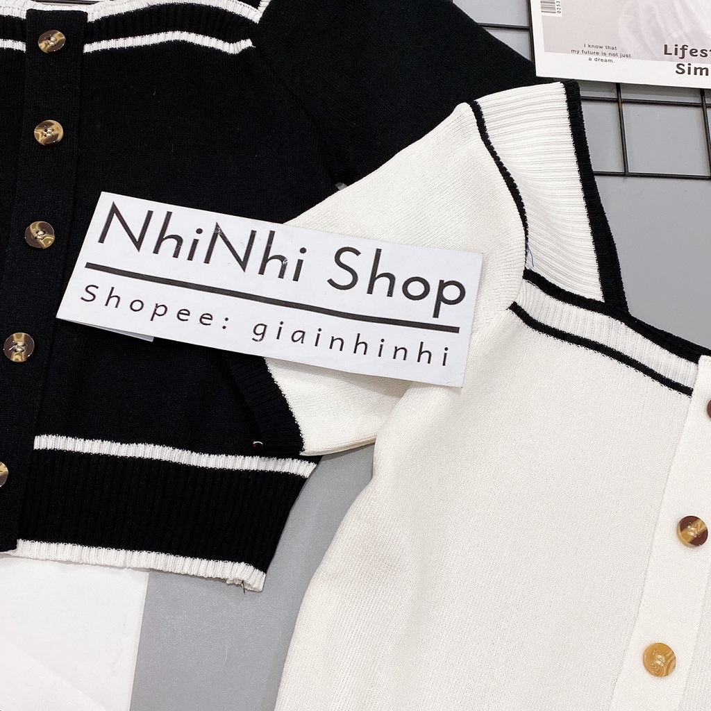 Áo len cộc cổ vuông viền bo gấu cúc giữa len mịn co giãn AL6530 - NhiNhi Shop