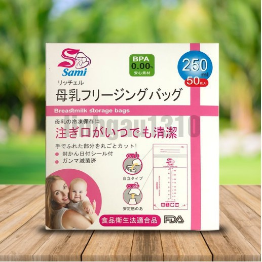 Hộp 50 túi trữ sữa Sami S55 Nhật Bản, dụng cụ trữ sữa 100ml 150ml 250ml chất liệu nhựa cao cấp không chứa BPA an toàn ch