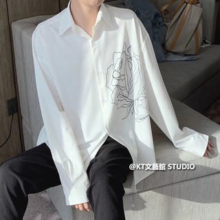 Áo Sơ Mi In Hình Mùa Xuân Hàn Quốc s-2XL Nam Dài Tay Quần Áo In Hoa Hồng Phong Cách Preppy Hoa Dáng Rộng Phù Hợp Với Quần Áo Hàn Quốc Chính Hãng