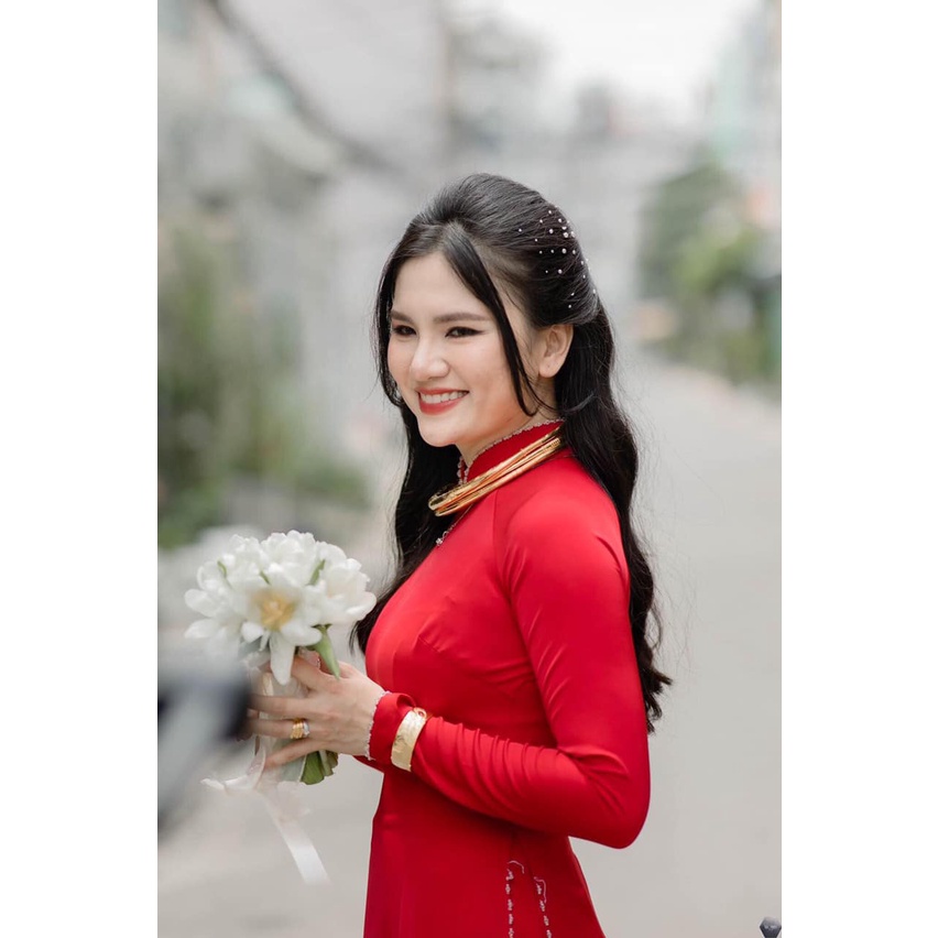 Áo dài [CAM HOUSE] áo dài cưới đẹp chất liệu lụa đính phale