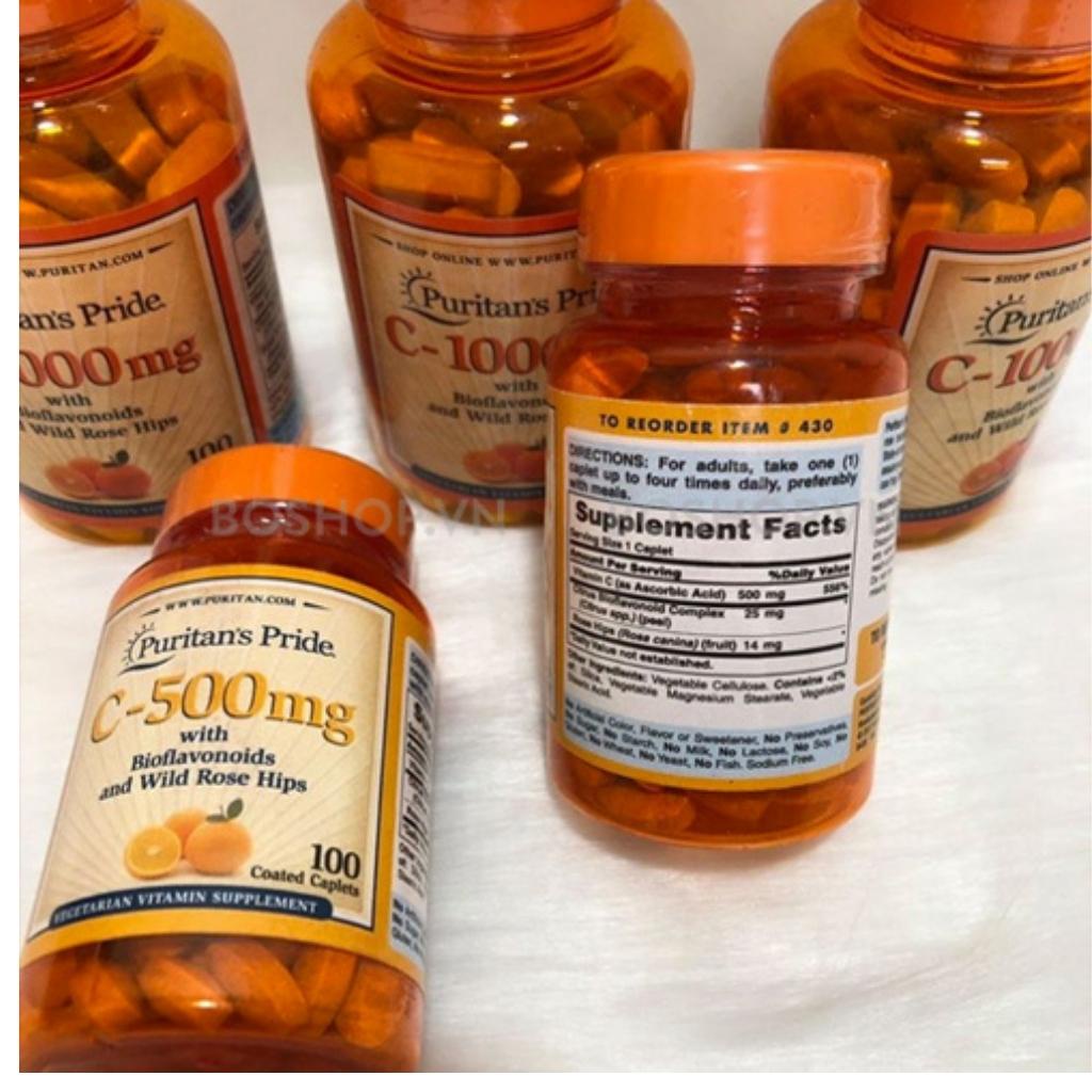 Viên Uống Bổ Sung Vitamin C Puritan's Pride C-500mg With Bioflavonoids And Wild Rose Hips 100 Viên