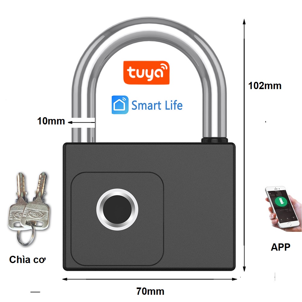 Ổ khoá vân tay siêu to KG-P7 App TUYA có chìa cơ đường kính càng khoá 10mm