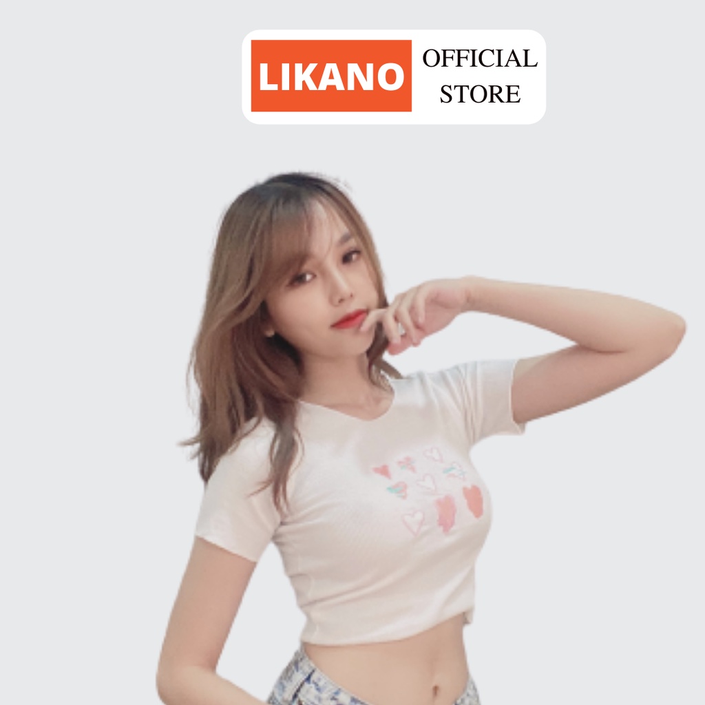 Áo croptop thêu trái tim 4 màu LIKANO CRT67