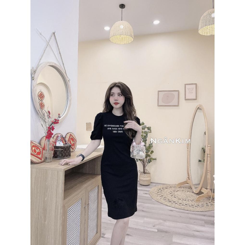 (NEW) Váy Đầm Body Tay Bồng Dáng Ôm Qua Gối Chất Thun Cotton Dày Dặn Thích Hợp Mặc Đi Tiệc Đi Làm Đi Chơi.