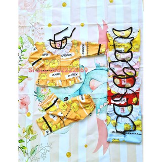 5-17kg Bộ Pijama Voan Cát Dài Nút Cài Cột Nơ Cổ Vịt Vàng Cho Bé Gái